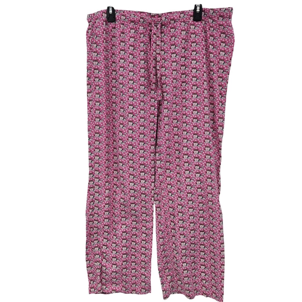 Vineyard Vines Pajama Pants Women L Pink Reindeer Whale Christmas Lounge Cozycor